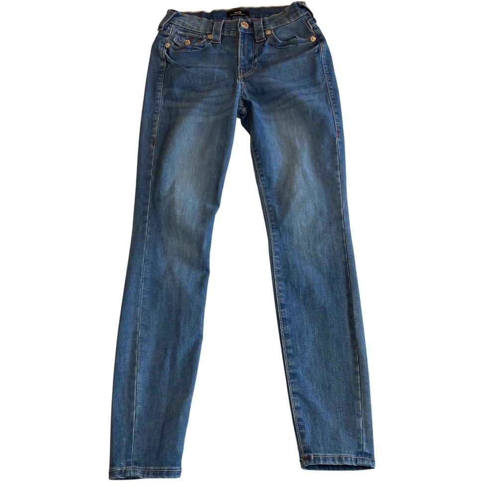 True Religion Halle High‎ Rise Super Skinny Jeans Blue Flap Pocket Size 24